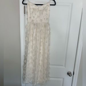 Boutique floral appliqué white dress with gold details